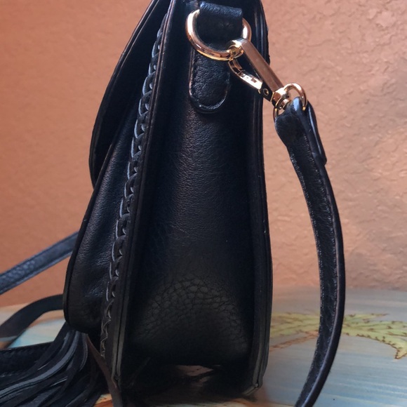 Black Leather Crossbody with Front Tassel - Picture 5 of 15
